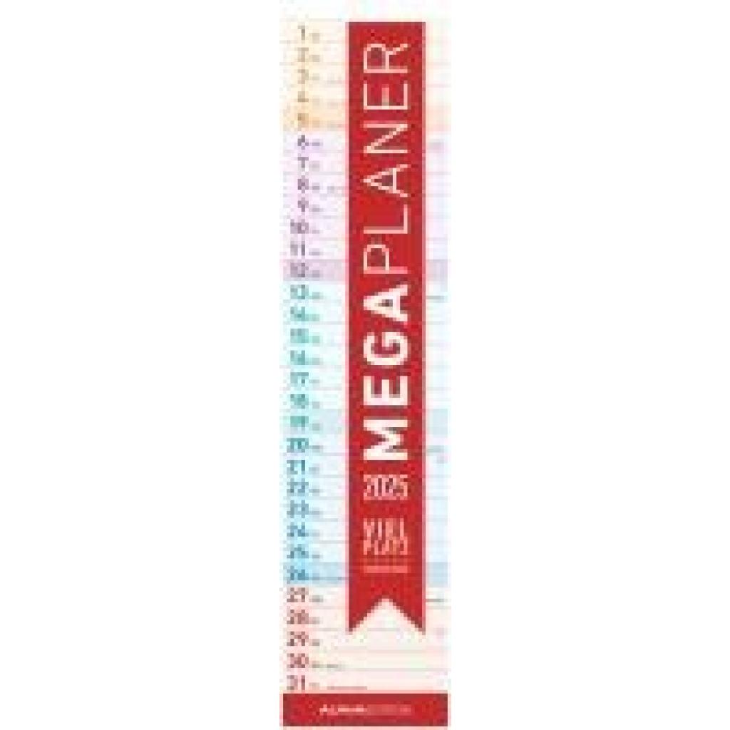 Megaplaner 2025 - Streifen-Kalender 15x64 cm - mit Ferienterminen - viel Platz für Notizen - Wandplaner - Küchenkalender