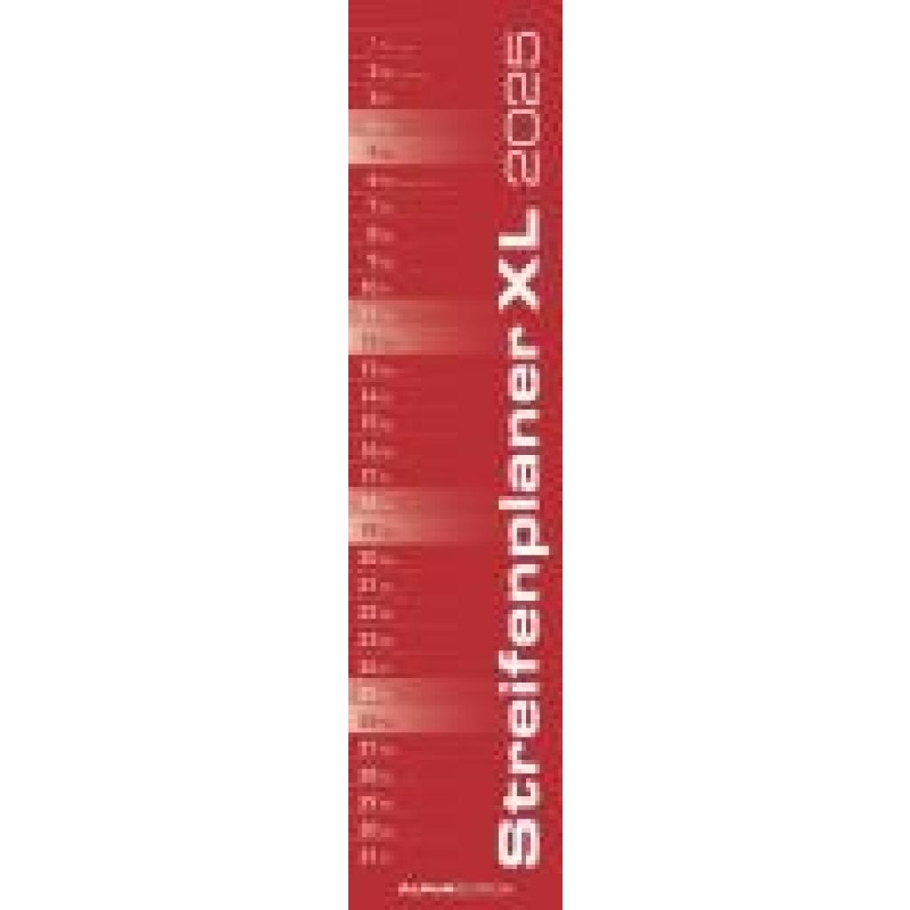 Streifenplaner XL ROT 2025 - Streifenkalender 15x64 cm - Wandplaner - Küchenkalender - schmales Design - eine Spalte - L