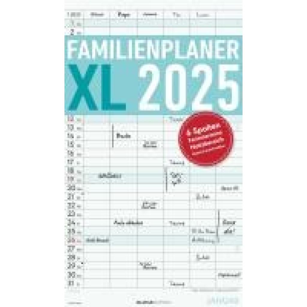 Familienplaner XL 2025 mit 6 Spalten - Familien-Timer 26x45 cm - Offset-Papier - mit Ferienterminen - Wand-Planer - Fami