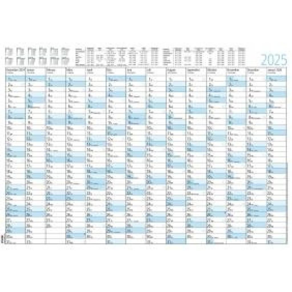 Jahresplaner 14 Monate 2025 - Plakat-Kalender 86x61 cm - Ferienübersicht - Arbeitstagezählung - Zettler