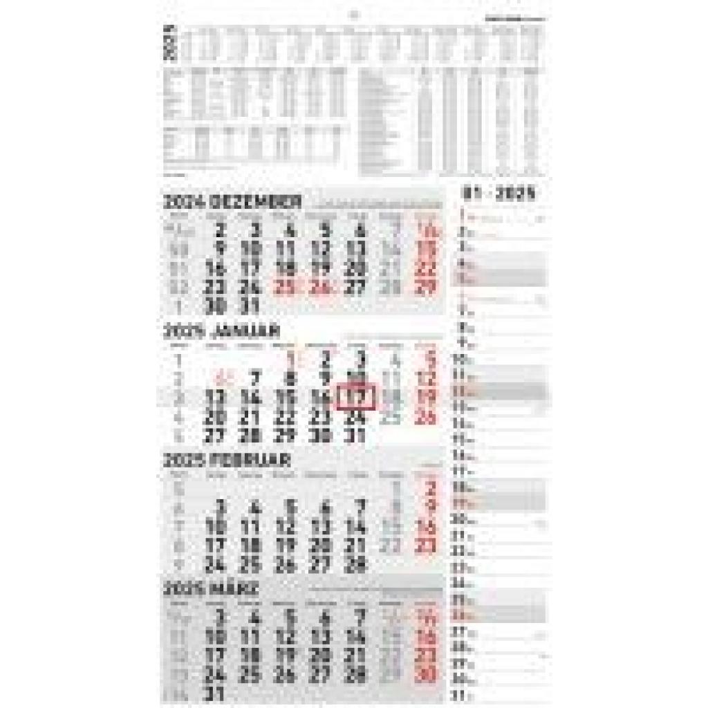 4-Monatskalender Kombi 2025 - Büro-Kalender 33x45 cm (geöffnet) - mit Datumsschieber - Zettler - 961-0011