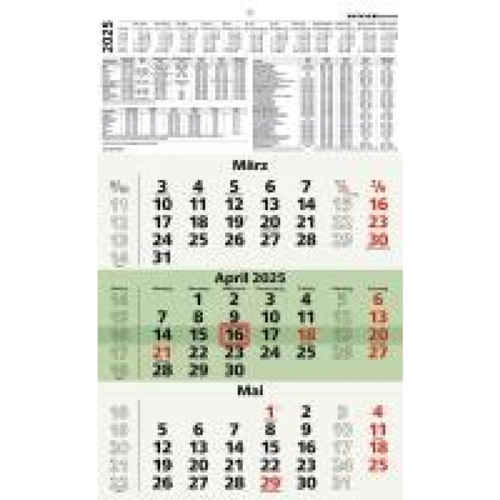 3-Monatskalender Recycling 2025 - 29,7x48,8 cm - mit Kopftafel und Datumsschieber - Blauer Engel - Mehrmonatsplaner - 95