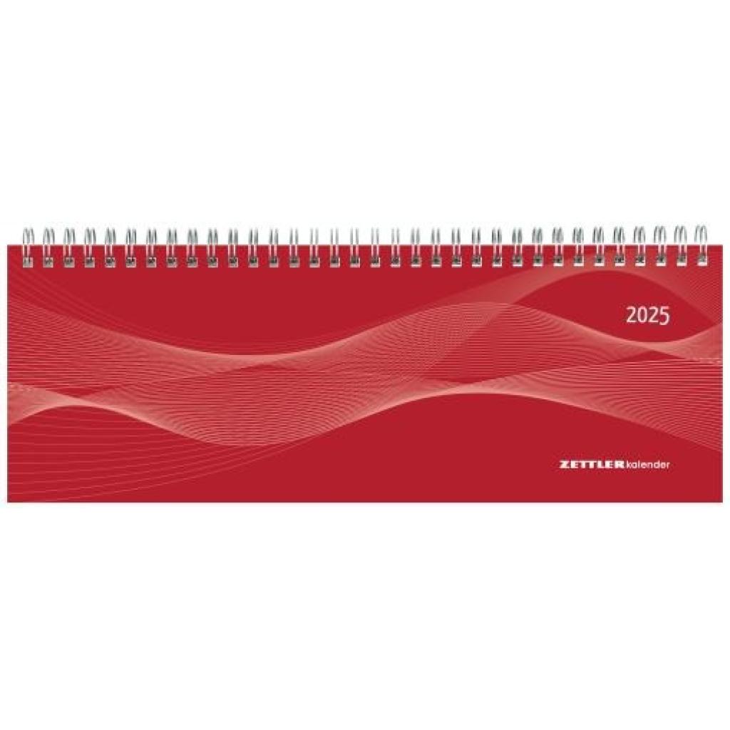 Tisch-Querkalender PP-Cover rot 2025 - Büro-Planer 29,7x10,5 cm - Tisch-Kalender - 1 Woche 2 Seiten - Ringbindung - Zett