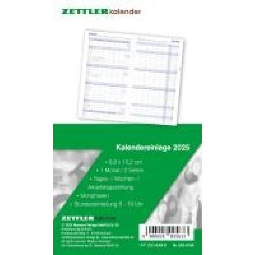 Kalender-Ersatzeinlage 2025 - für den Taschenplaner Typ 520 - 8,8x15,2 cm - 1 Monat auf 2 Seiten - separates Adressheft 