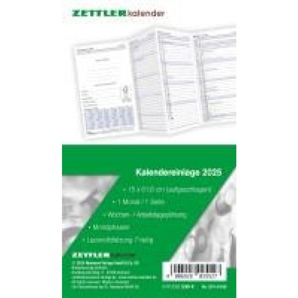 Kalender-Ersatzeinlage 2025 - für den Taschenplaner Leporello Typ 501 - 8,8 x 15,2 cm - 1 Monat auf 1 Seite - separates 