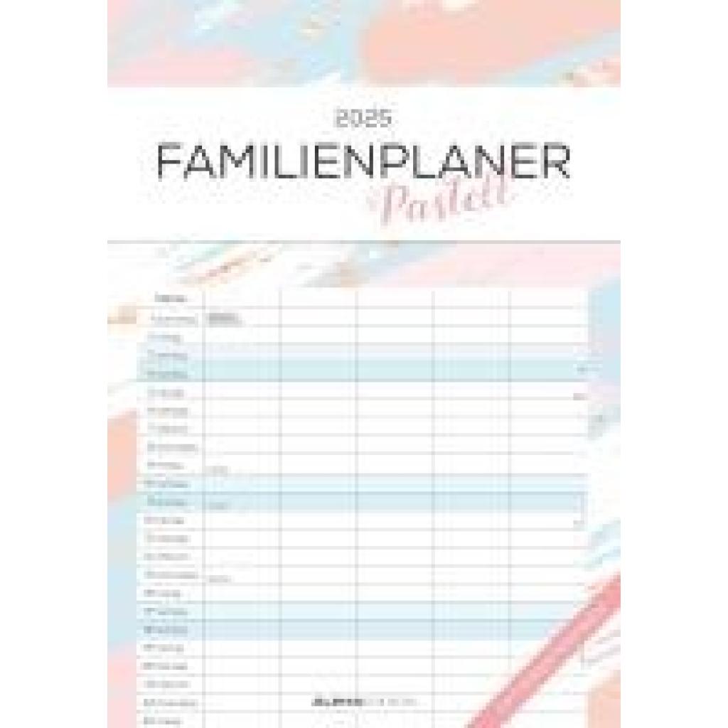 Familienplaner Pastell 2025 - Familienkalender A3 (29,7x42 cm) - mit 5 Spalten, Ferienterminen (DE/AT/CH) und viel Platz