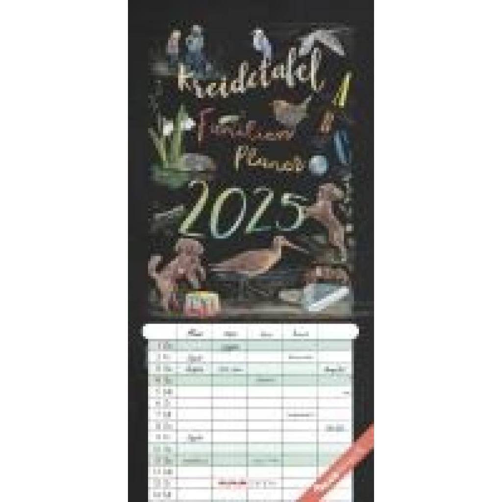 Kreidetafel Familienplaner 2025 - Familienkalender 22x45 cm - 5 Spalten - Kalender mit Ferienterminen und vielen Zusatzi