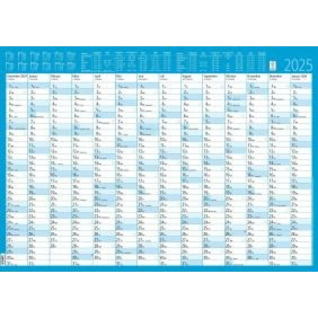Jahresplaner 14 Monate foliert 2025 - Plakat-Kalender 86x61 cm - abwischbar - Ferienübersicht - Arbeitstagezählung - Zet