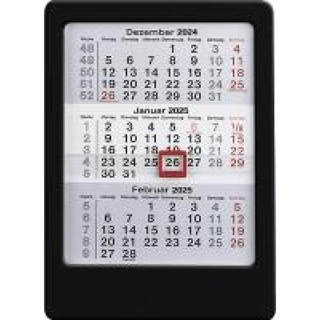 3-Monats-Tischaufsteller 2025 schwarz - Tisch-Kalender 12x16 cm - Büro-Kalender - mit Datumsschieber - Zettler