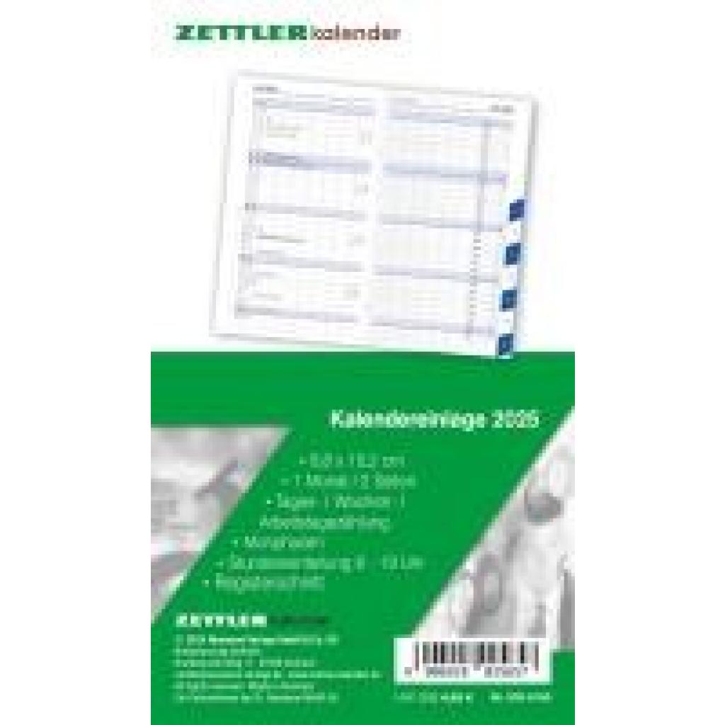 Kalender-Ersatzeinlage 2025 - für den Taschenplaner Typ 530 - 8,8x15,2 cm - 1 Monat auf 2 Seiten - Registerschnitt - sep