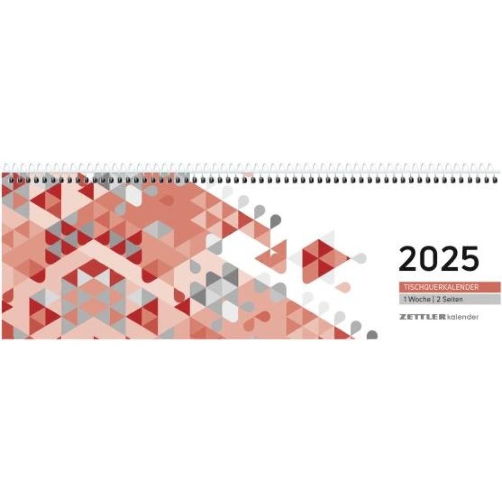 Tischquerkalender rot 2025 - 29,6x9,9 cm - 1 Woche auf 2 Seiten - Stundeneinteilung 7 - 19 Uhr - inkl. Jahresübersicht -