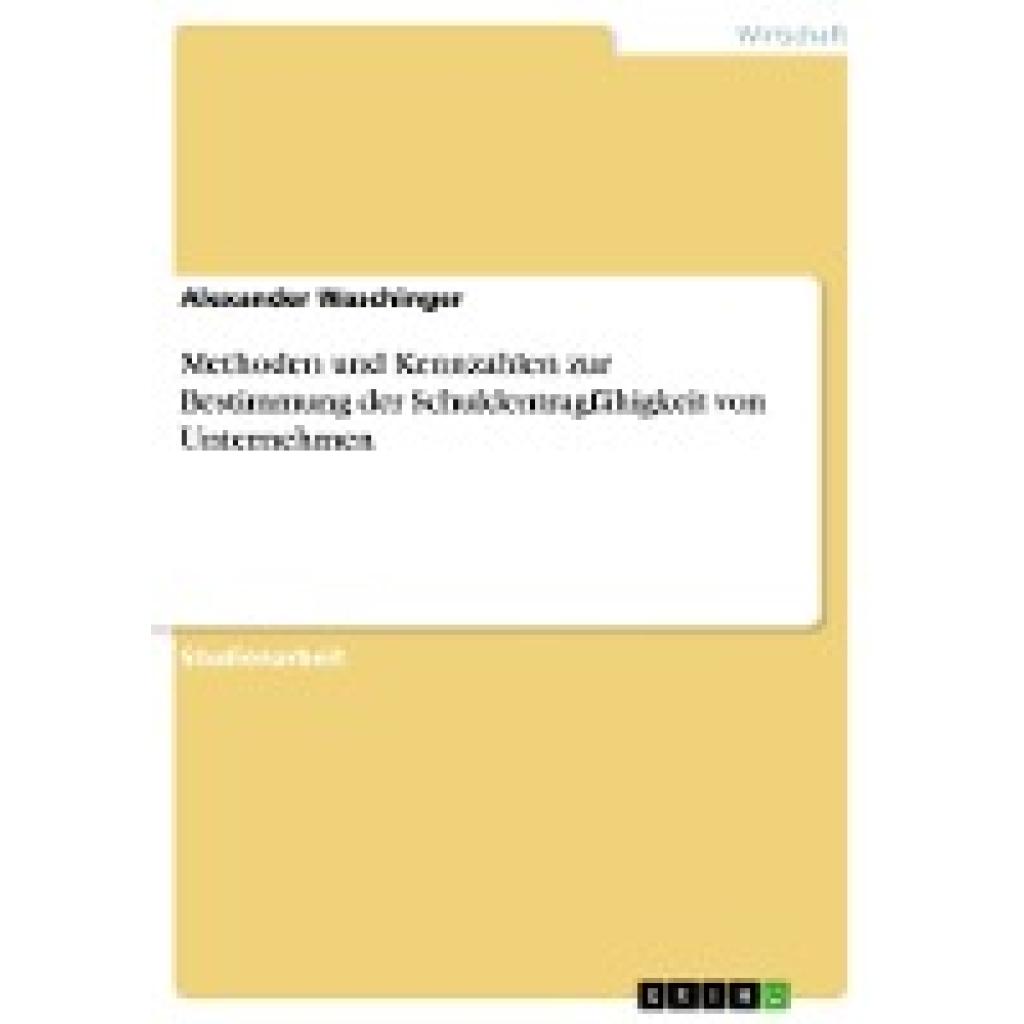 Waschinger, Alexander: Methoden und Kennzahlen zur Bestimmung der Schuldentragfähigkeit von Unternehmen