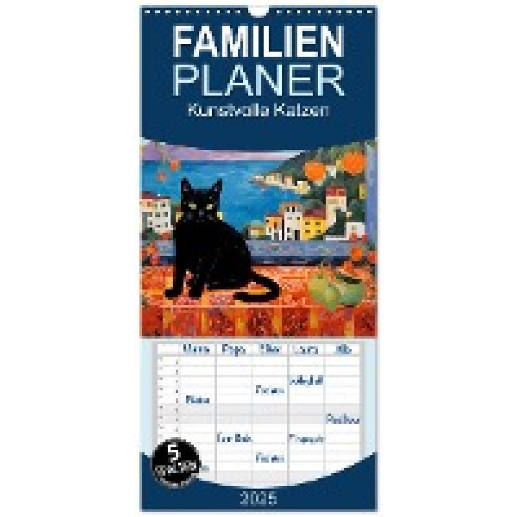 HollywayArt, HollywayArt: Familienplaner 2025 - Kunstvolle Katzen mit 5 Spalten (Wandkalender, 21 x 45 cm) CALVENDO