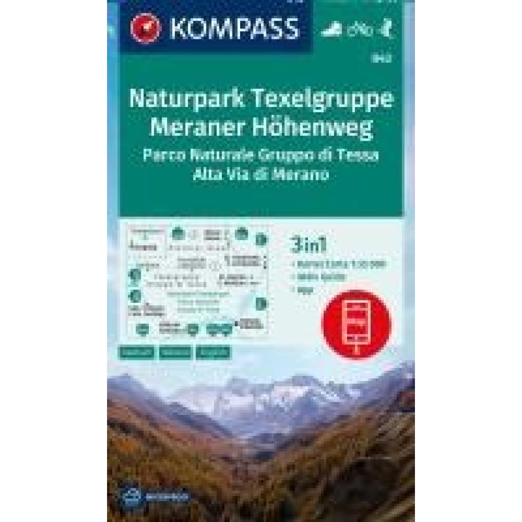KOMPASS Wanderkarte 043 Naturpark Texelgruppe, Meraner Höhenweg, Parco Naturale Gruppo di Tessa, Alta Via di Merano 1:25