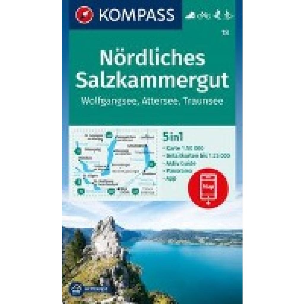 KOMPASS Wanderkarte 18 Nördliches Salzkammergut, Wolfgangsee, Attersee, Traunsee 1:50.000