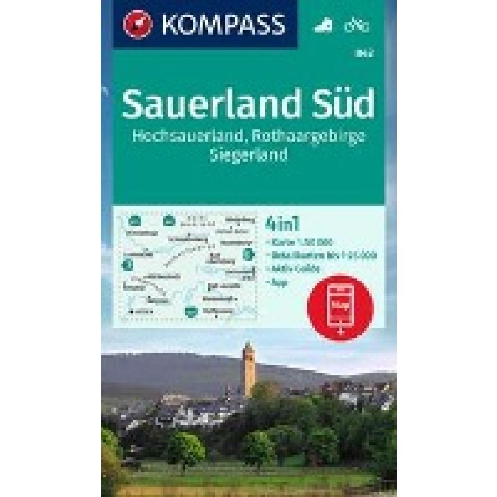 KOMPASS Wanderkarte 842 Sauerland Süd, Hochsauerland, Rothaargebirge, Siegerland 1:50.000