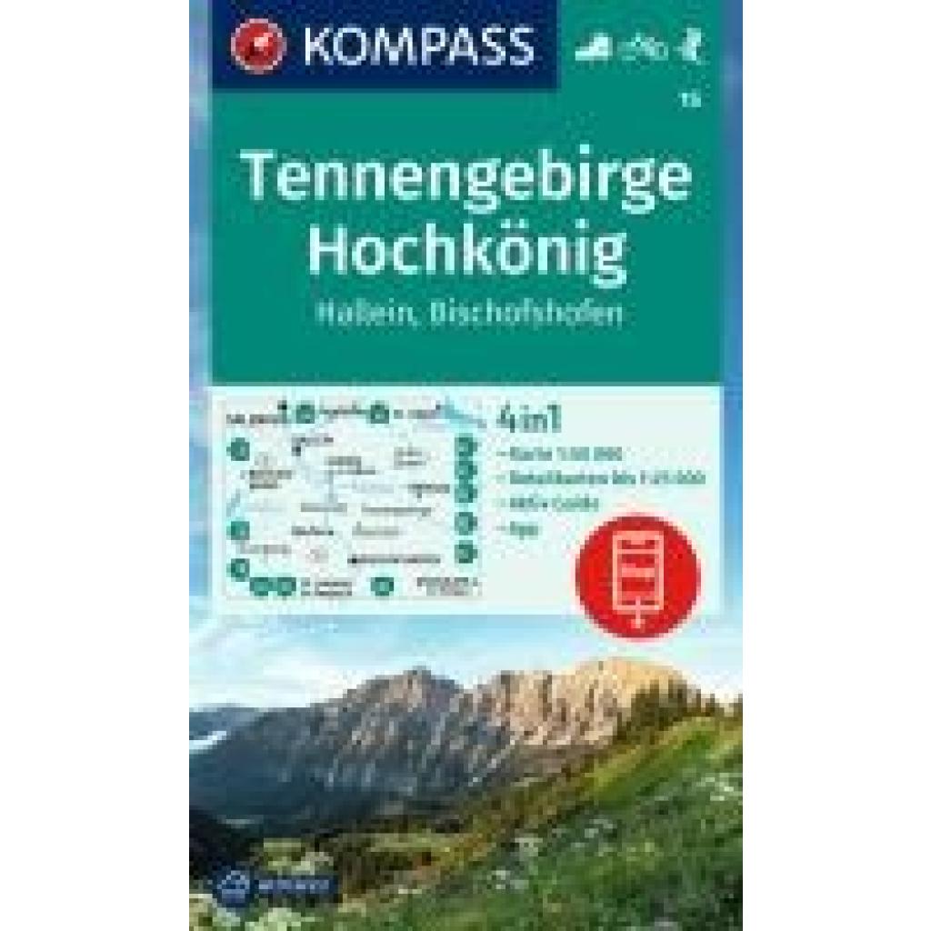 KOMPASS Wanderkarte 15 Tennengebirge, Hochkönig, Hallein, Bischofshofen 1:50.000