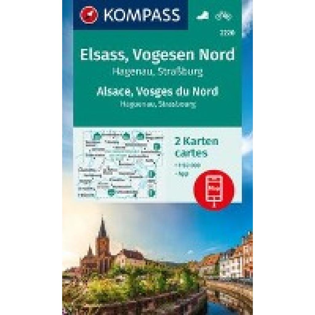 KOMPASS Wanderkarten-Set 2220 Elsass, Vogesen Nord, Hagenau, Straßburg / Alsace, Vosges du Nord, Haguenau, Strasbourg (2
