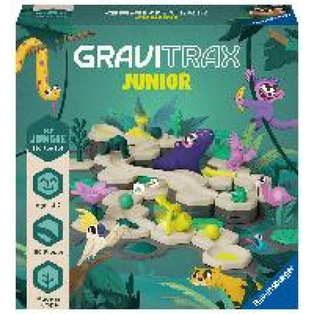 Ravensburger GraviTrax Junior Starter-Set L Jungle -Erweiterbare Kugelbahn für Kinder, Murmelbahn überwiegend aus nachwa