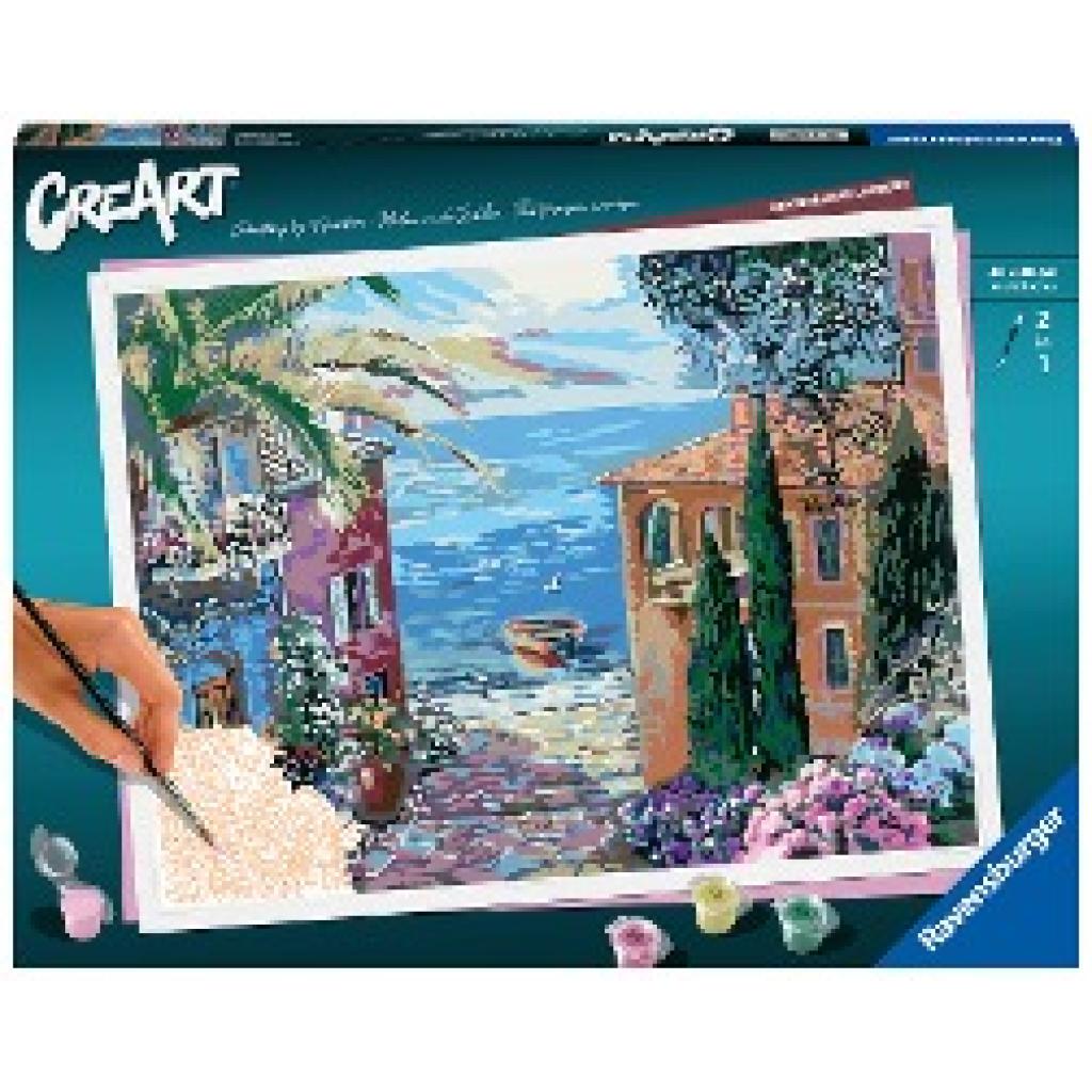 4005556202188 - Malen nach Zahlen RAVENSBURGER Creart - Mediterranean Landscape Malvorlagen bunt Kinder Basteln Malen Kosmetik Schmuck Made in Europe  FSC schützt Wald weltweit