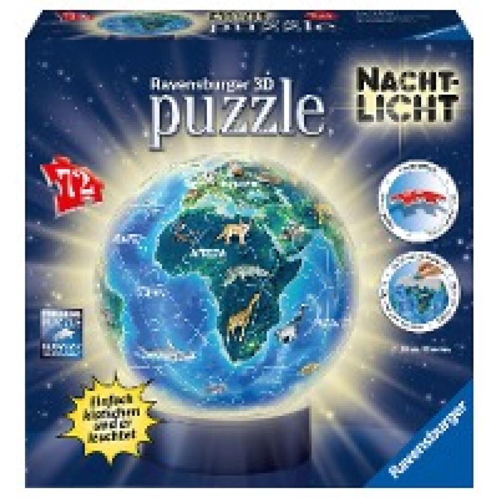 Erde im Nachtdesign, Nachtlicht 3D Puzzle-Ball 72 Teile