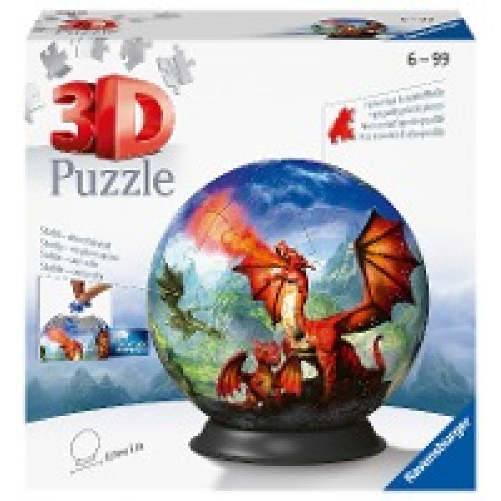 Ravensburger 3D Puzzle 11565 - Puzzle-Ball Mystische Drachen - Puzzeln in drei Dimensionen nach Motiv oder Zahlen - für 