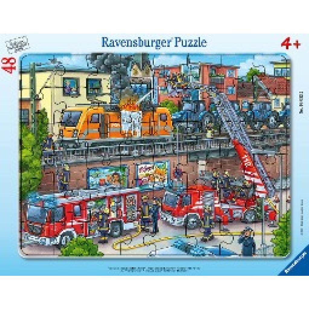 Ravensburger Kinderpuzzle - 05093 Feuerwehreinsatz an den Bahngleisen - Rahmenpuzzle für Kinder ab 4 Jahren, mit 48 Teil