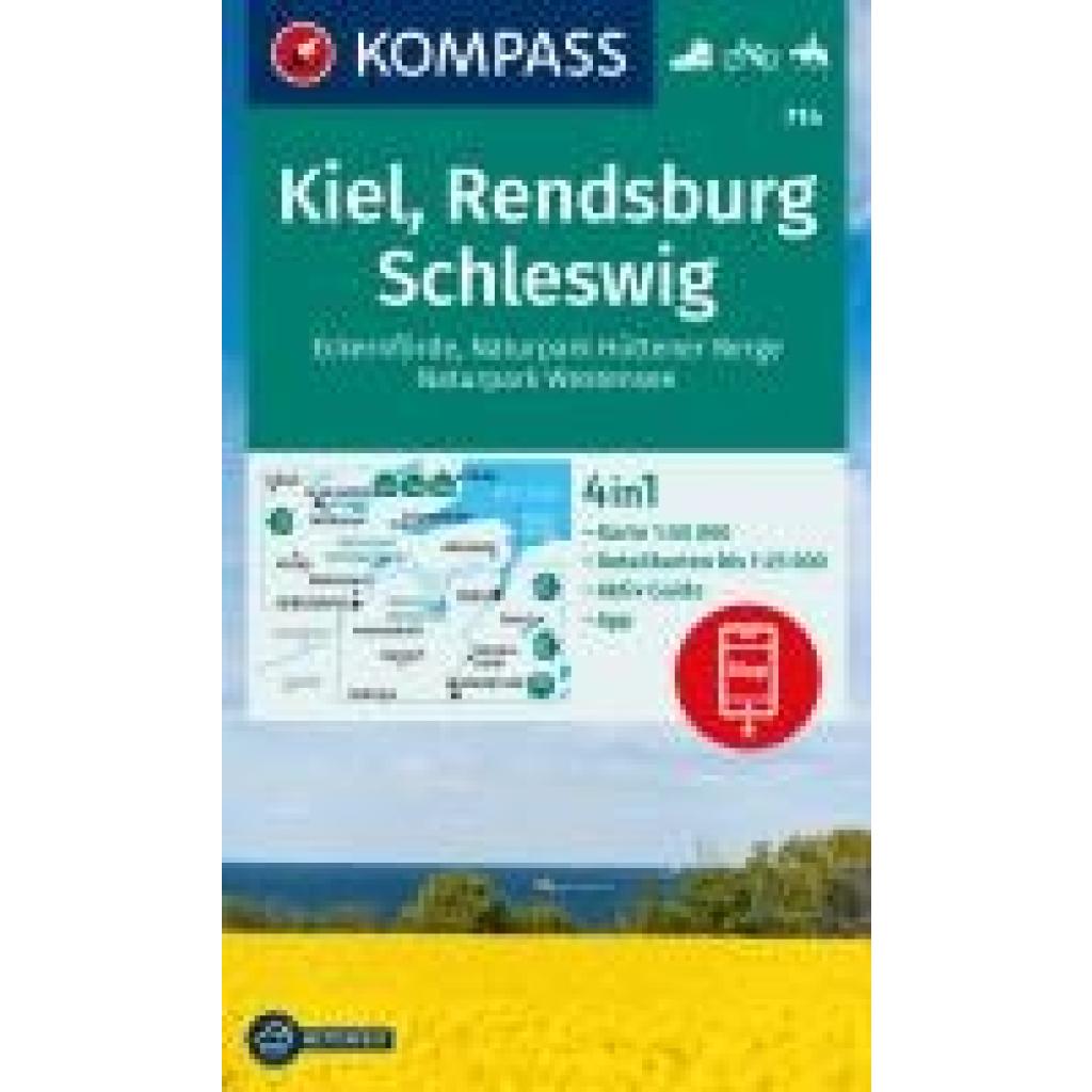 KOMPASS Wanderkarte 714 Kiel, Rendsburg, Schleswig 1:50.000