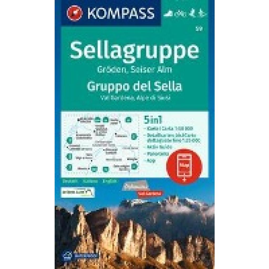 KOMPASS Wanderkarte 59 Sellagruppe, Gröden, Seiseralm / Gruppo del Sella, Val Gardena, Alpe di Siusi 1:50.000