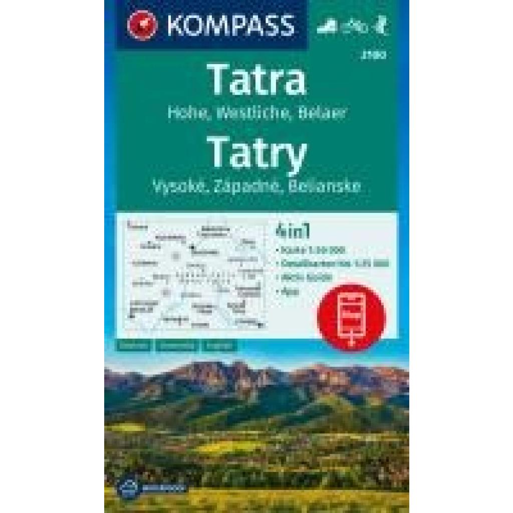 KOMPASS Wanderkarte 2100 Tatra, Hohe, Westliche, Belaer, Tatry, Vysoké, Západné, Belianske 1:50.000