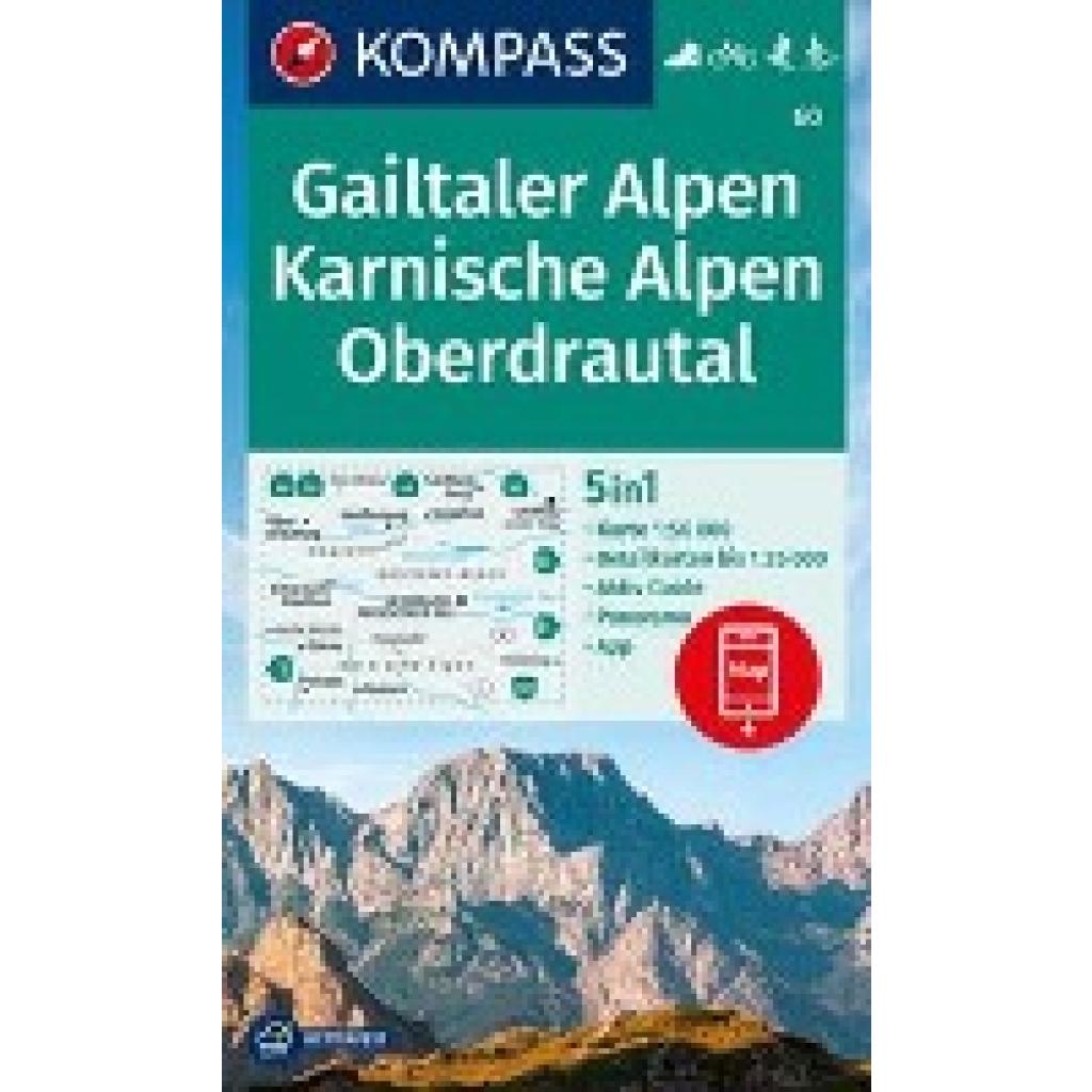 KOMPASS Wanderkarte 60 Gailtaler Alpen, Karnische Alpen, Oberdrautal 1:50.000