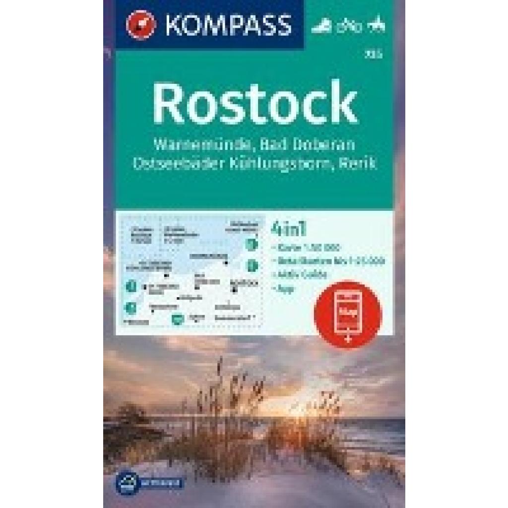 KOMPASS Wanderkarte 735 Rostock, Warnemünde, Bad Doberan, Ostseebäder Kühlungsborn, Rerik 1:50.000