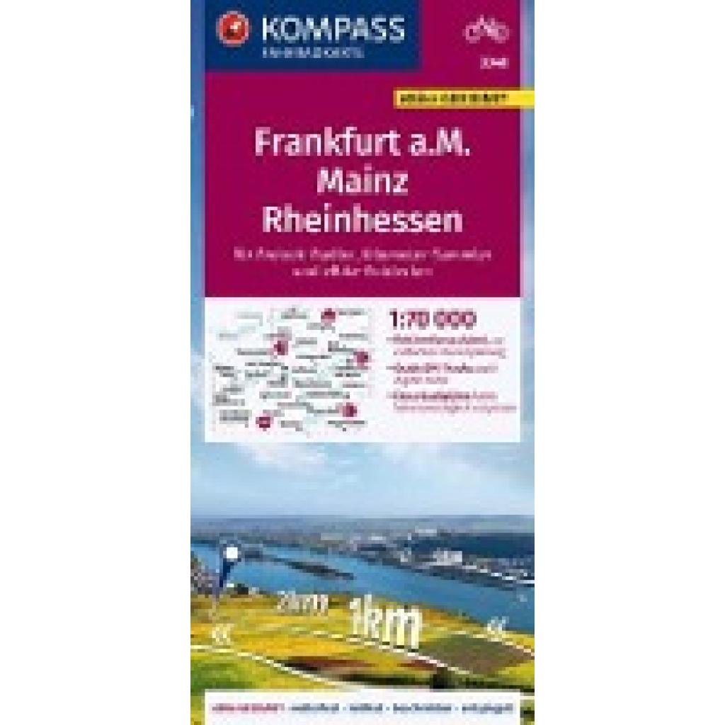 KOMPASS Fahrradkarte 3348 Frankfurt a.M., Mainz, Rheinhessen 1:70.000