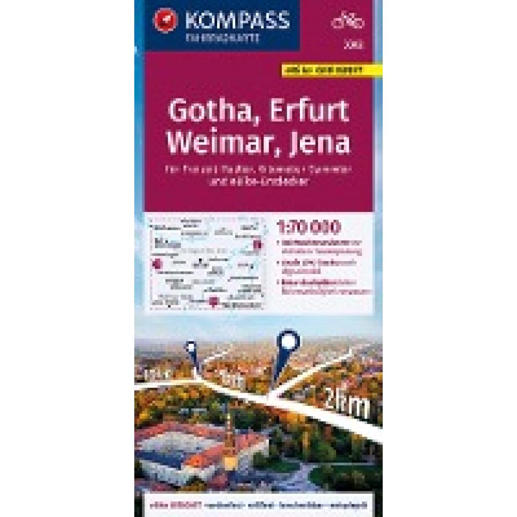 KOMPASS Fahrradkarte 3362 Gotha, Erfurt, Weimar, Jena 1:70.000