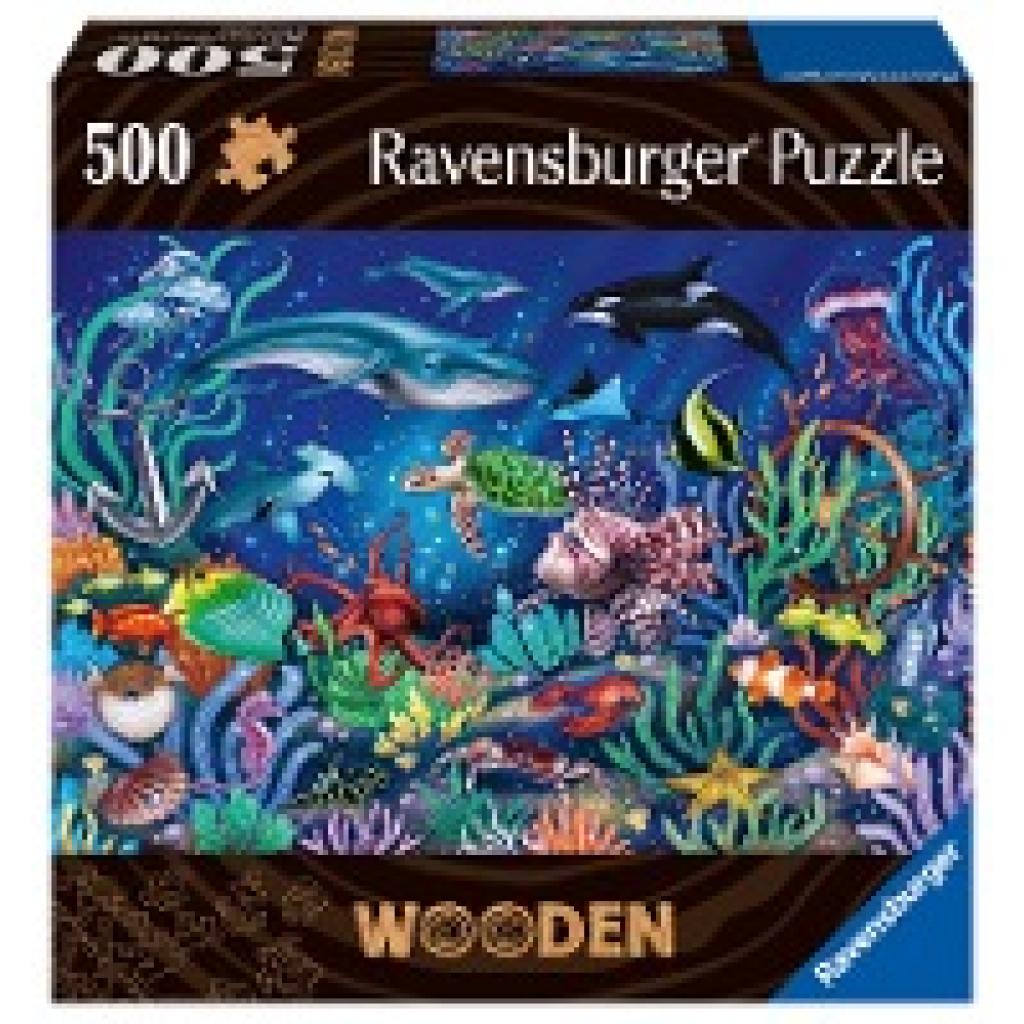 Ravensburger WOODEN Puzzle 17515 - Unten im Meer - 500 Teile Holzpuzzle für Erwachsene und Kinder ab 14 Jahren, mit stab