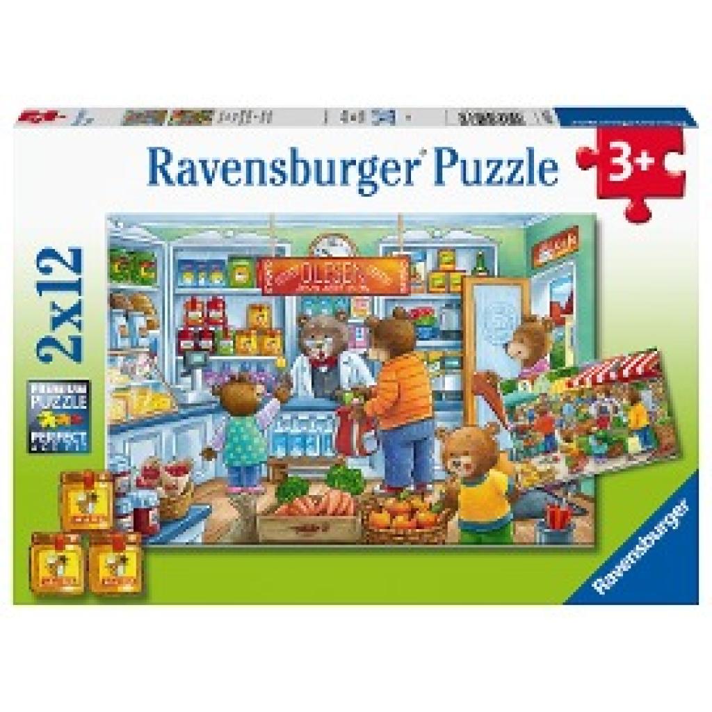 Ravensburger Kinderpuzzle - 05076 Komm, wir gehen einkaufen - Puzzle für Kinder ab 3 Jahren, mit 2x12 Teilen