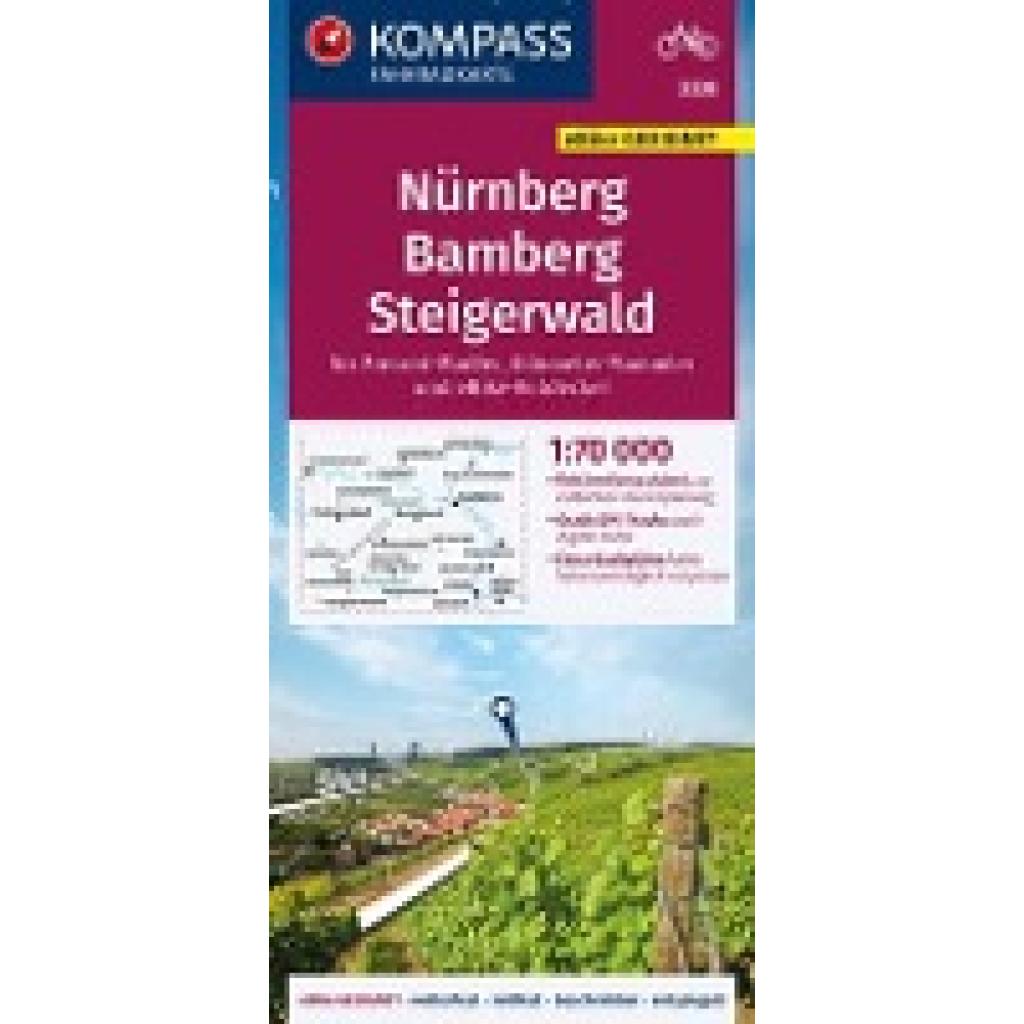 KOMPASS Fahrradkarte 3328 Nürnberg, Bamberg, Steigerwald 1:70.000