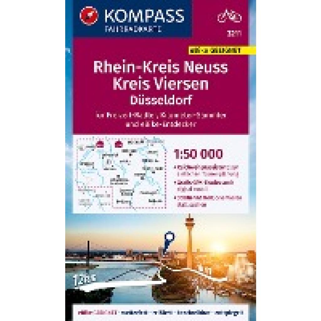 KOMPASS Fahrradkarte 3211 Rheinkreis Neuss, Kreis Viersen 1:50.000