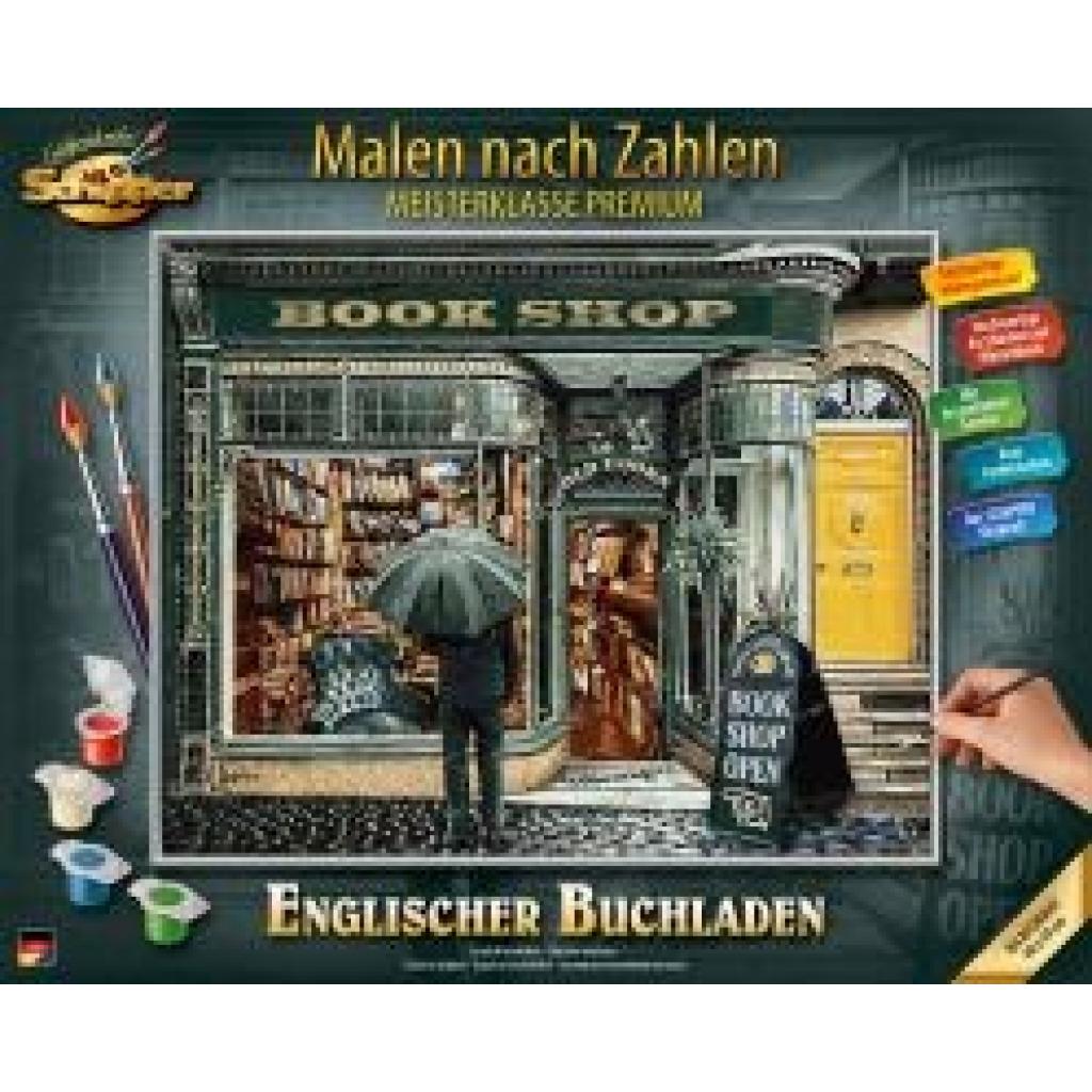 4000887918975 - Malen nach Zahlen SCHIPPER Meisterklasse Premium - Englischer Buchladen bunt Malvorlagen KinderB50cm H40cm Made in Germany B50cm H40cm