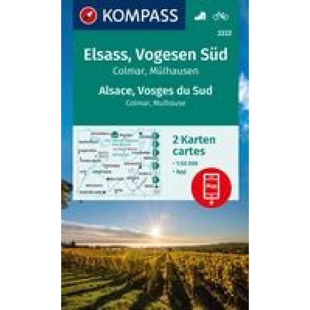 KOMPASS Wanderkarten-Set 2222 Elsass, Vogesen Süd, Alsace, Vosges du Sud, Colmar, Mülhausen, Mulhouse (2 Karten) 1:50.00