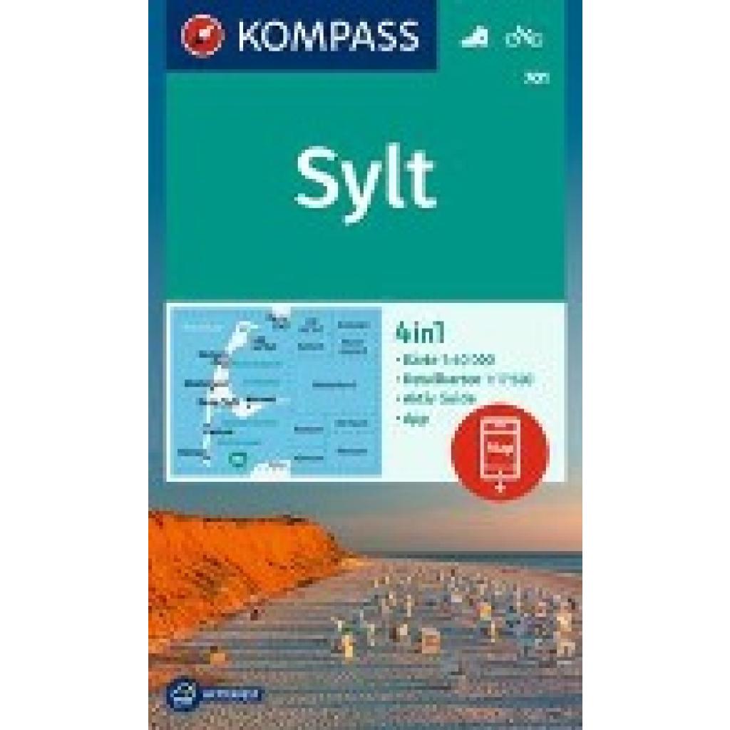 KOMPASS Wanderkarte 701 Sylt mit Ortsplänen 1:40.000