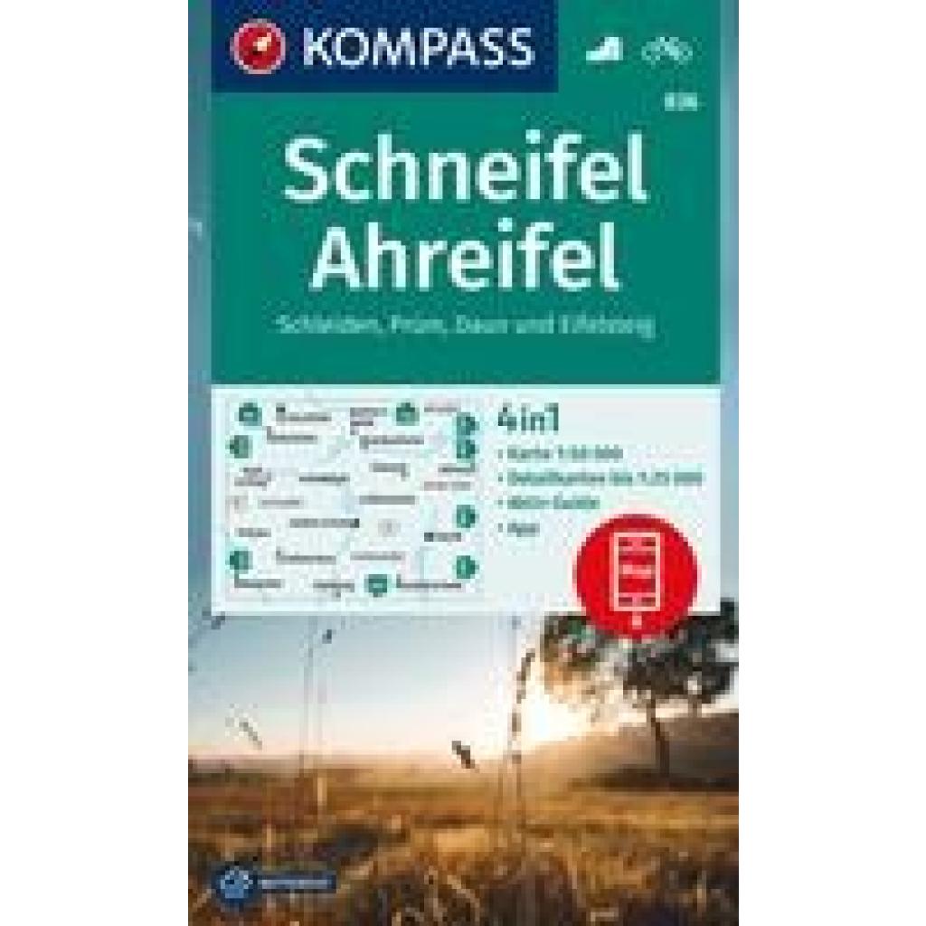 KOMPASS Wanderkarte 836 Schneifel, Ahreifel, Schleiden, Prüm, Daun, Eifelsteig 1:50.000