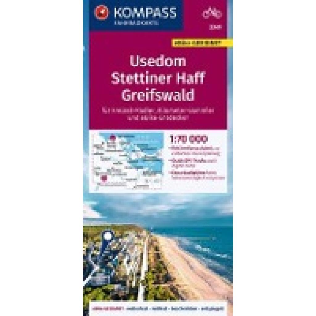 KOMPASS Fahrradkarte 3349 Usedom, Stettiner Haff, Greifswald 1:70.000