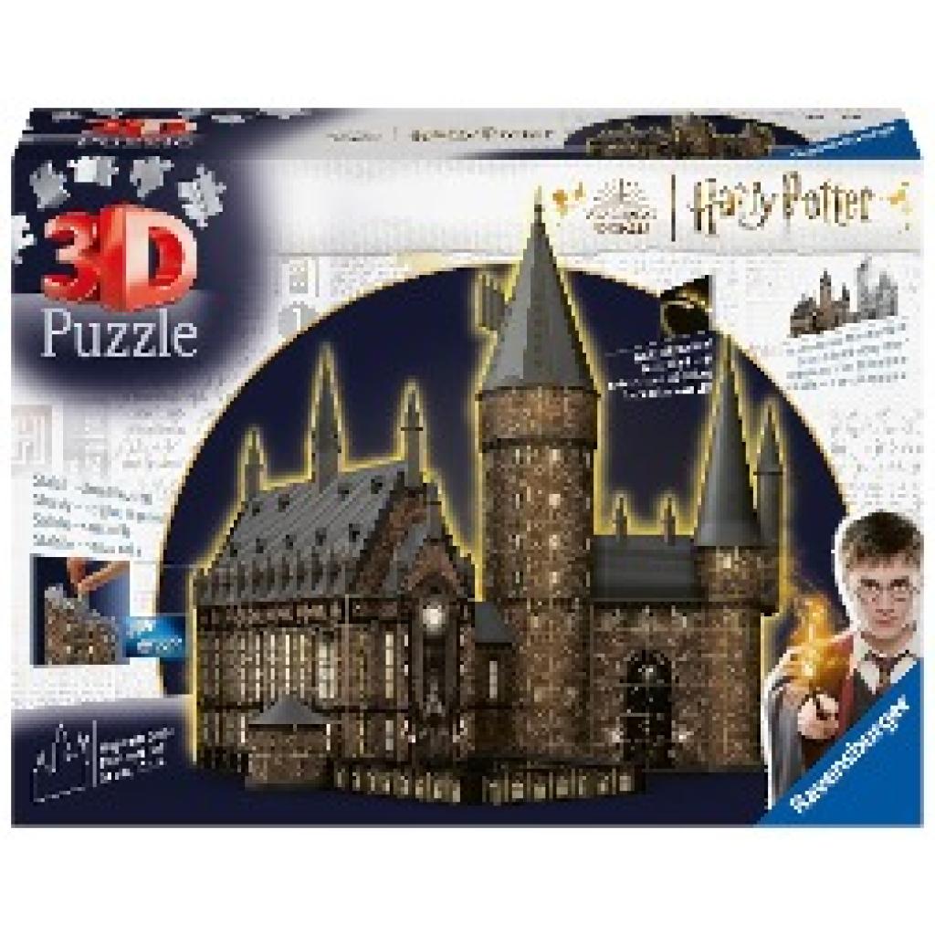Ravensburger 3D Puzzle 11550 - Harry Potter Hogwarts Schloss - Die Große Halle - Night Edition - die beleuchtete Great H