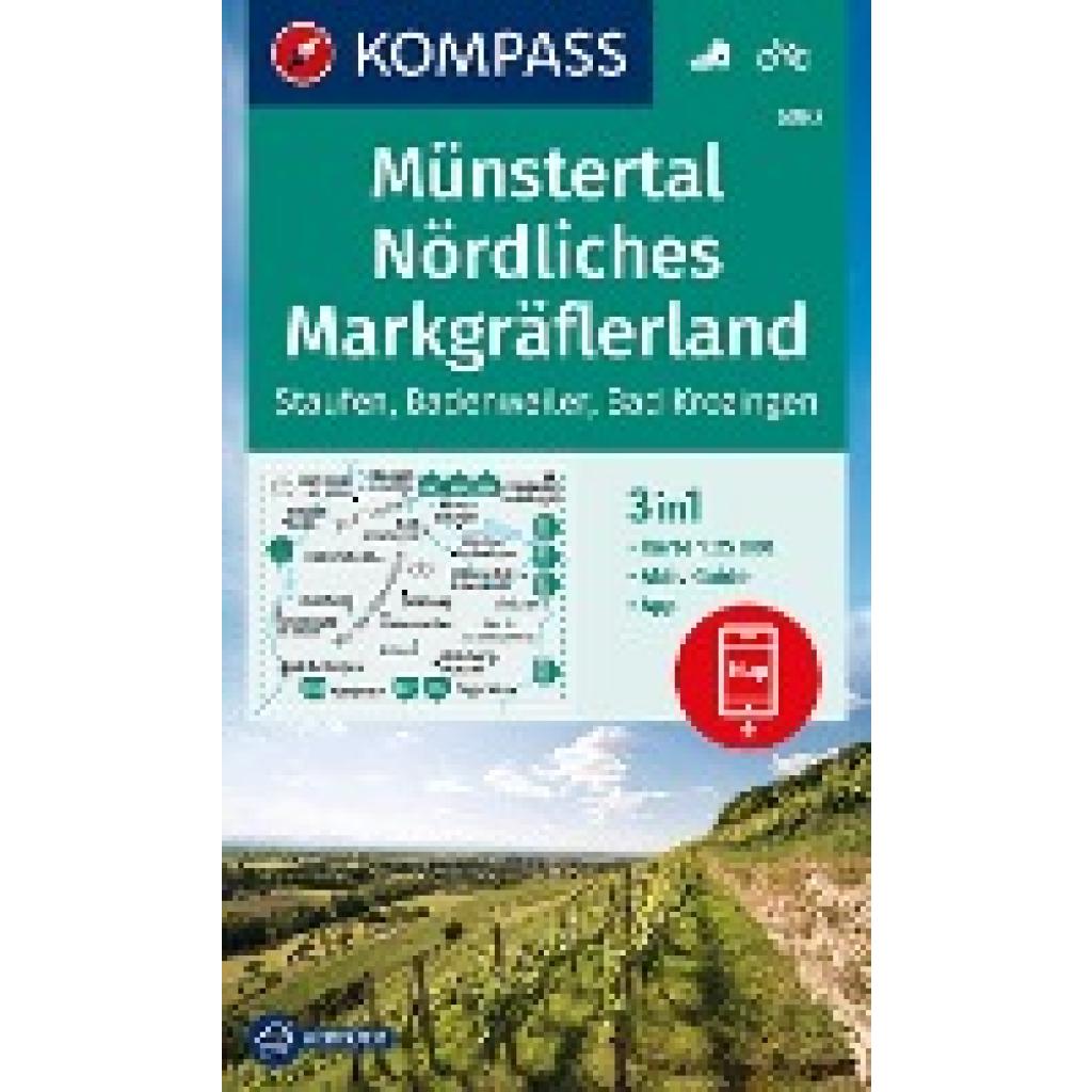 KOMPASS Wanderkarte 890 Münstertal, Nördliches Markgräflerland, Staufen, Badenweiler, Bad Krozingen 1:25.000