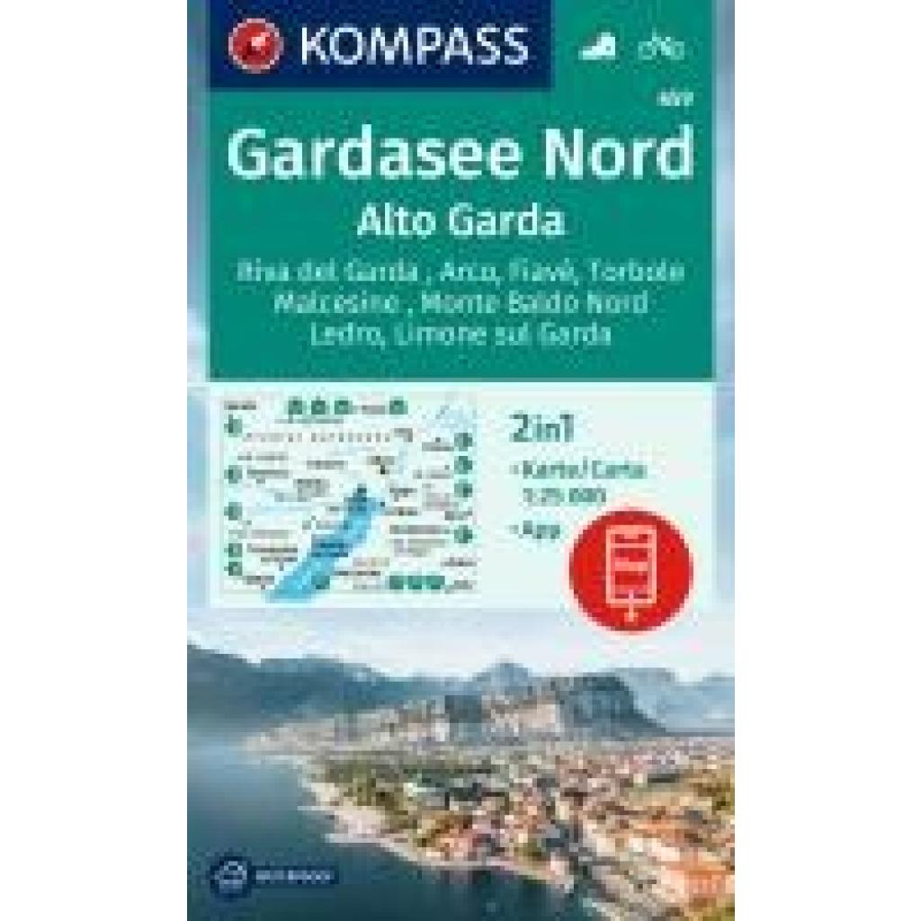 KOMPASS Wanderkarte 659 Gardasee Nord / Alto Garda, Riva del Garda, Arco, Fiavé, Torbole, Malcesine, Monte Baldo Nord, L