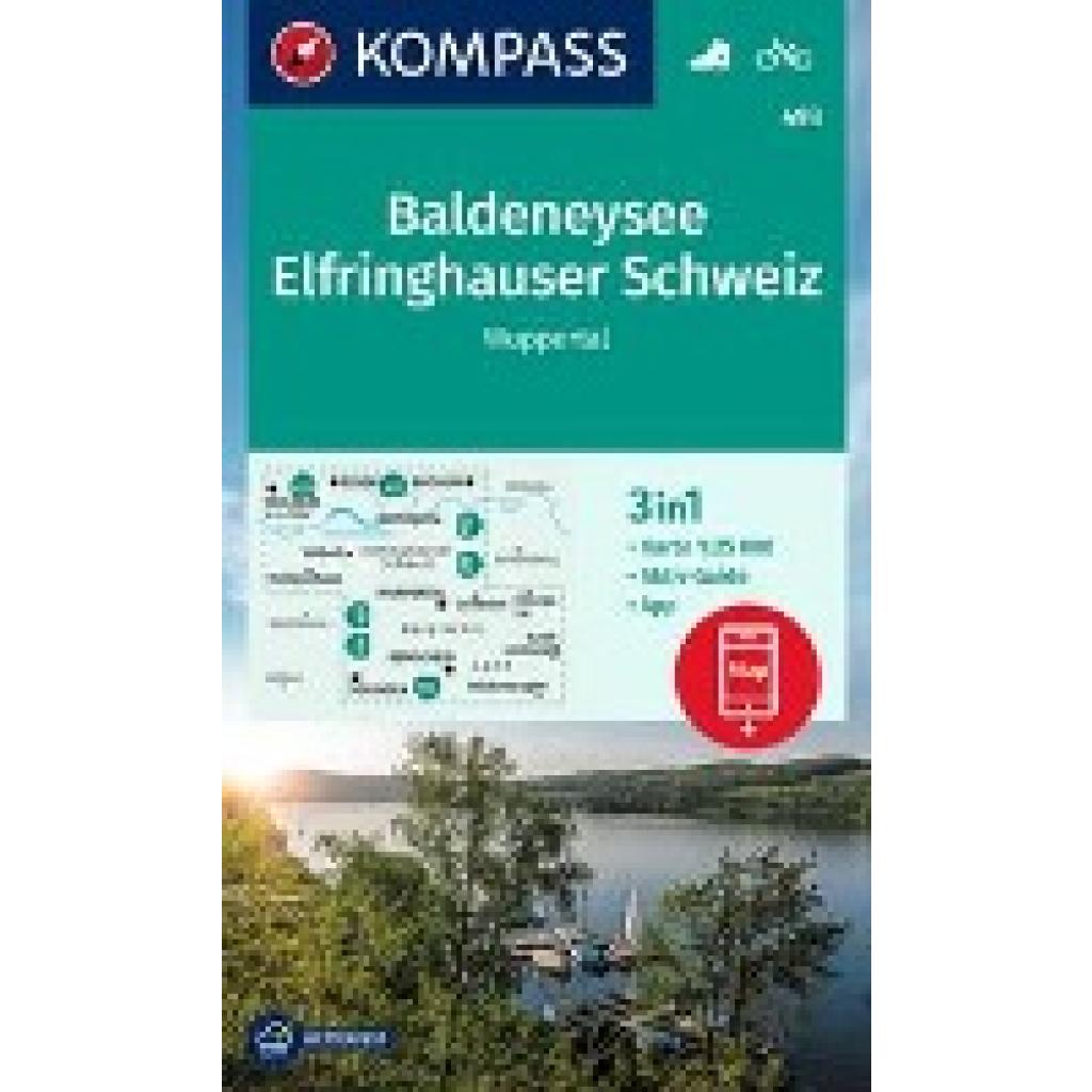 KOMPASS Wanderkarte 493 Baldeneysee, Elfringhauser Schweiz, Wuppertal 1:25.000