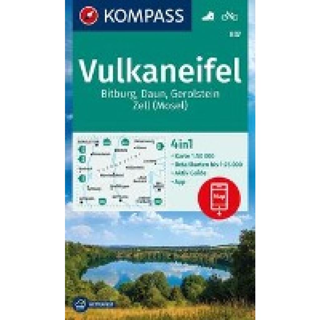 KOMPASS Wanderkarte 837 Vulkaneifel, Bitburg, Daun, Gerolstein, Zell (Mosel) 1:50.000