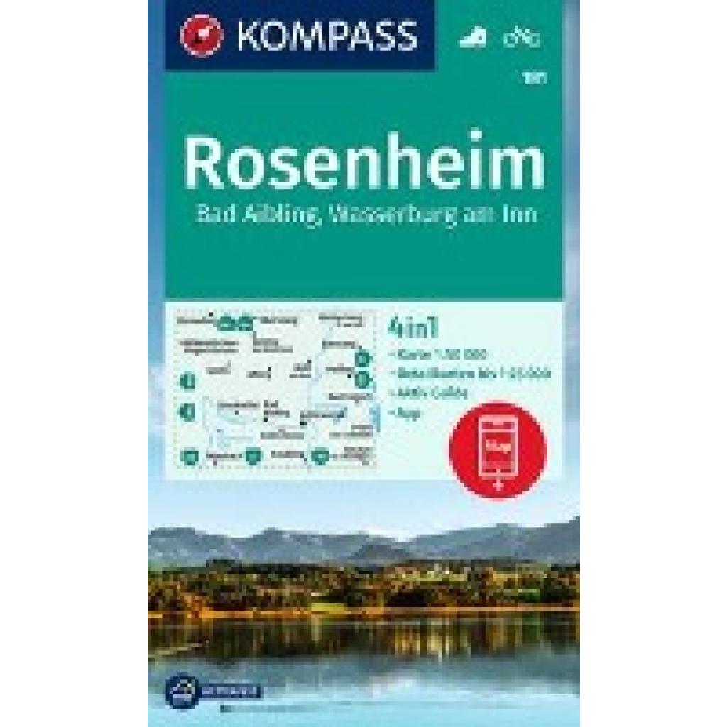 KOMPASS Wanderkarte 181 Rosenheim, Bad Aibling, Wasserburg am Inn 1:50.000