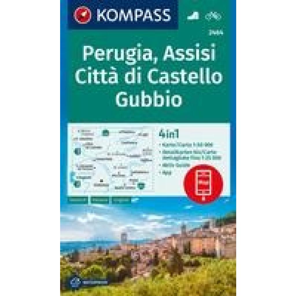 KOMPASS Wanderkarte 2464 Perugia, Assisi, Città di Castello, Gubbio 1:50.000